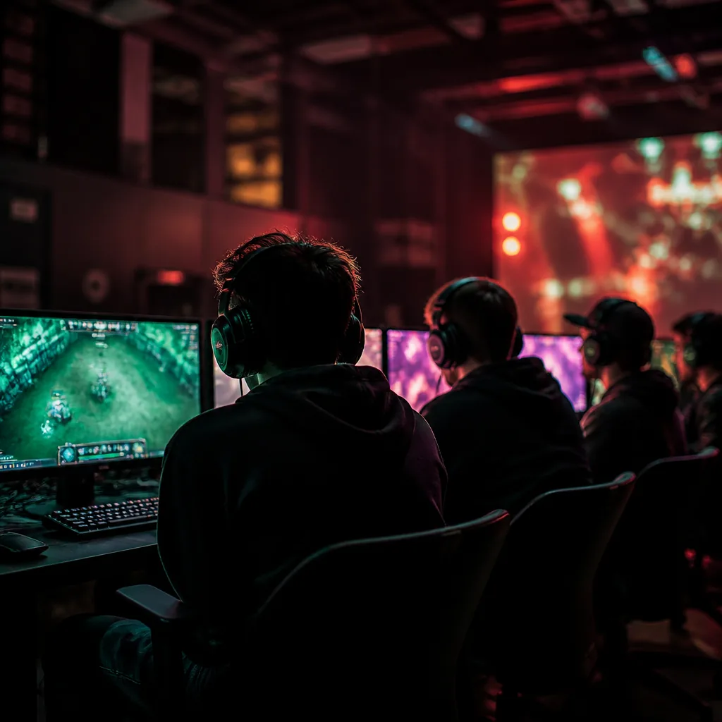 Gamers jugando en el hub durante un torneo
