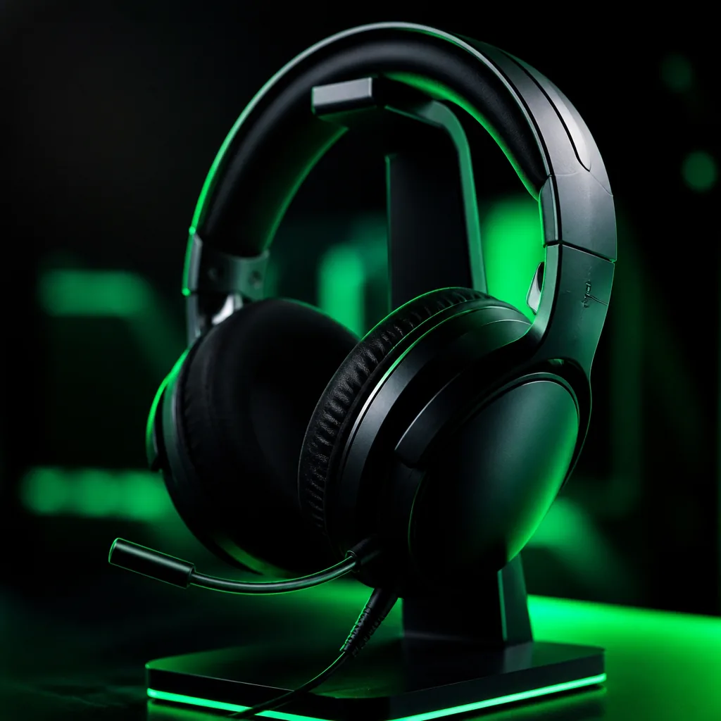 Auriculares gamer premium con luz verde neón